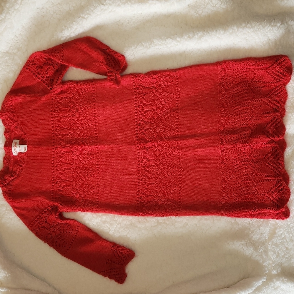 Cat and Jack Red Crochet Knit Sweater Dress with Scalloped Hem